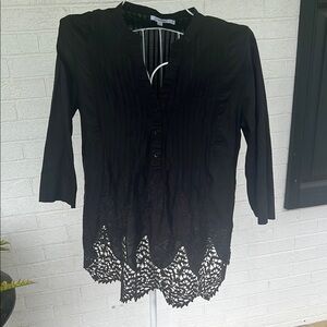Chico's Black Pleated 3/4 Sleeve Blouse